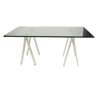 A Contemporary Sawhorse Desk / Writing Table: Lucite, glass29 x 66 x 35 1/2 in. (73.7 x 167.6 x 90.2 cm.)Notes: This item does not qualify for in-house shipping. Please see our preferred shippers' list for quotes or arrange for local pickup. http