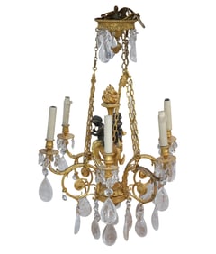 A Gilt and Patinated Metal Six-Light Chandelier