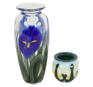 An Orient and Flume Glass Vase and a Small Pulled Feather Vase