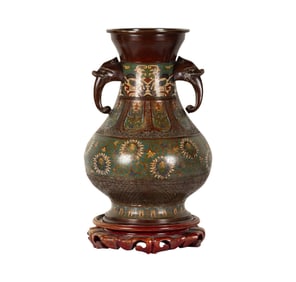 A Large Champleve Bronze Vase