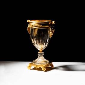 A Gilt Metal-Mounted Glass Urn / Vase