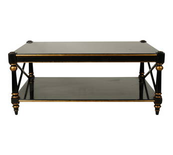 A Regency-Style Ebonized and Gilt Tiered Coffee Table: contemporary20 x 48 x 32 in. (50.8 x 121.9 x 81.3 cm.)Notes: This item does not qualify for in-house shipping. Please see our preferred shippers' list for quotes or arrange for local pickup. https://w