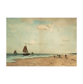 After Johann Hendrik Weissenbruch, 1824 - 1903, Figures on a Beach