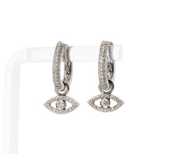 Pair of 18 Karat White Gold and Diamond Earrings: set with 122 small round full-cut diamonds [I-J/SI2] weighing approximately 0.70 carats; earrings measuring 22.50mm tall and weighing 6.5 grams;