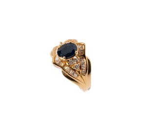 14 Karat Yellow Gold Diamond and Sapphire Ring