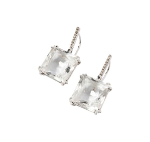 Pair of 18 Karat White Gold, Diamond, and Quartz Earrings