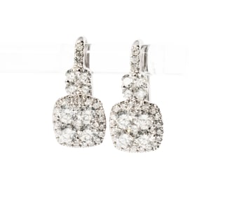 Pair of 14 Karat White Gold and Diamond Earrings