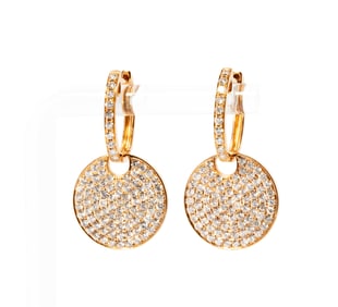 Pair of 18 Karat Yellow Gold and Diamond Earrings