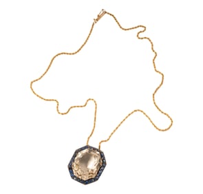 Vintage 14K Yellow Quartz and Sapphire Pendant Necklace
