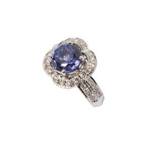 18 Karat White Gold Tanzanite and Diamond Ring