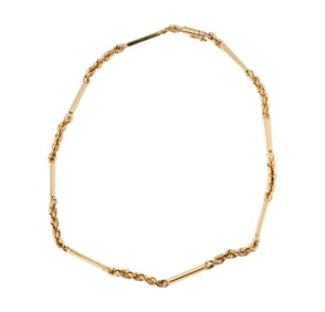 14 Karat Yellow Gold Rope Bar Link Chain