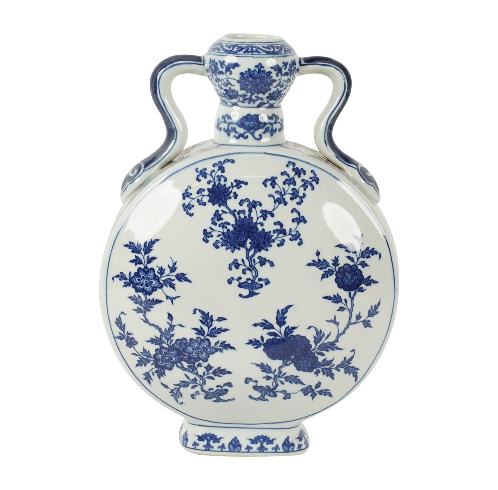 A Chinese Blue and White Porcelain Moon Flask: with six-character mark reading "Qianlong" to underside14 in. (35.6 cm.) high