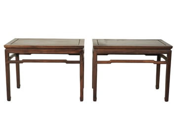 A Pair of Chinese Hardwood Rectangular Low Tables