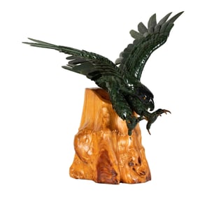 A Carved Spinach Jade Eagle Figure