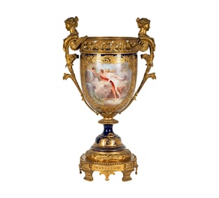 A Sevres-Style Cobalt-Ground Porcelain Urn