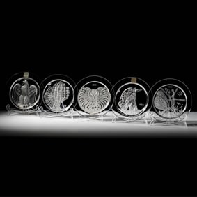 Five Lalique Glass Annual Plates