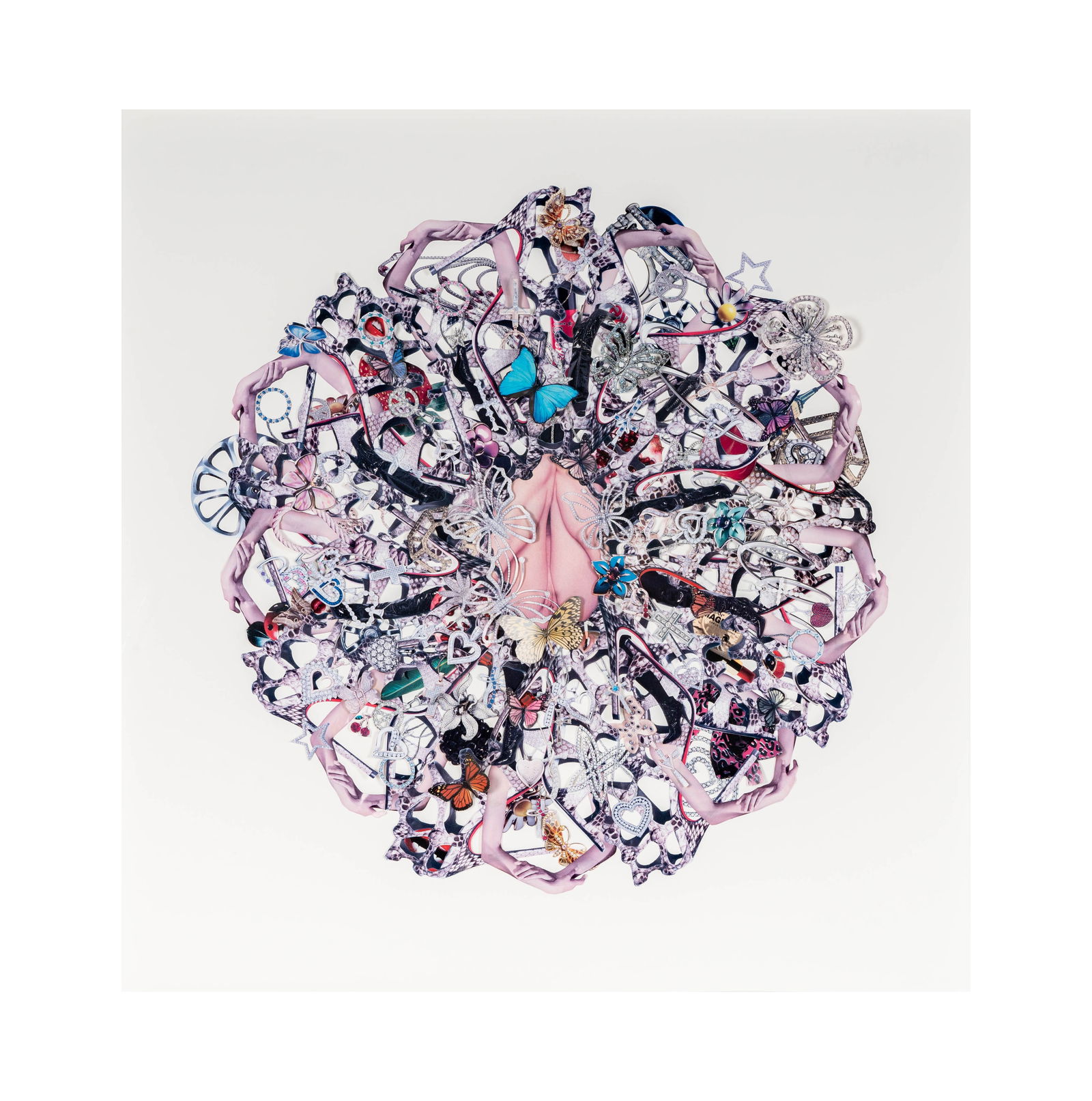 Fay Ray, American 20th/21st Century, Untitled: FayRayAmerican20th/21st CenturyUntitledmagazine collage2008; unsigned, titled to printed label on backingFrame: 29 1/2 x 29 1/2 in. (74.9 x 74.9 cm.)