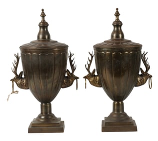 A Pair of Brass Urns and Covers