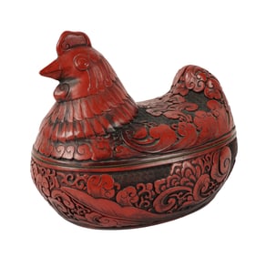 A Chines Red-Lacquered Hen-Form Box