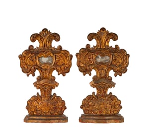 A Pair of Italian Carved Giltwood Mirrored Panels