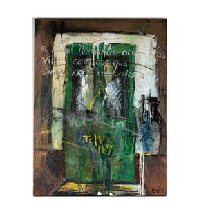 Paul Ecke, B. 1953, Portes En Provence - Marseille: PaulEckeB. 1953Portes En Provence - Marseilleoil and found objects on canvas1997; signed lower right, signed again, titled and dated verso40 x 30 in. (101.6 x 76.2 cm.)Notes: This item does not qualif