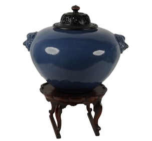 A Chinese Blue-Glazed Porcelain Jar