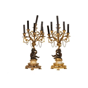 A Pair of Six-Light Figural Candelabra (As-Is)