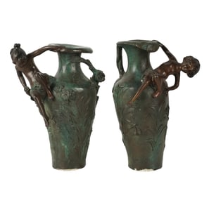 A Pair of Patinated Bronze Vases after Moreau