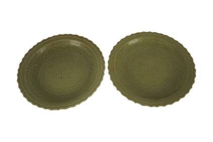 A Pair of Chinese Celadon-Glazed Porcelain Bowls