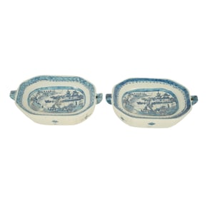 A Pair of Chinese Blue and White Porcelain Warming Dishes