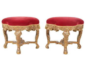 A Pair of Baroque-Style Carved Giltwood Stools