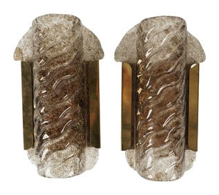 A Pair of Murano Glass and Brass Sconces
