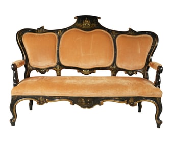 A Japanned and Mother-of-Pearl-Inlaid Settee