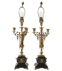 A Pair of Empire-Style Brass Candelabra Table Lamps