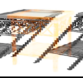 A Bamboo Square Table: contemporary; the top with glass cover29 1/2 x 30 x 30 in. (74.9 x 76.2 x 76.2 cm.)Notes: This item does not qualify for in-house shipping. Please see our preferred shippers' list for quotes or arrang
