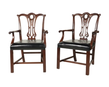 A Pair of Chippendale-Style Mahogany Armchairs