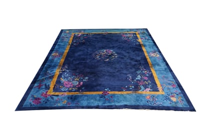 A Chinese Art Deco Blue-Ground Rug 9'3" x 11'9"