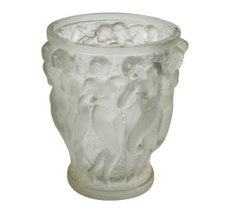 A Lalique Glass Bacchantes Vase: signed "Lalique France"9 3/4 in. (24.8 cm.) high