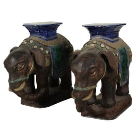 A Pair of Chinese Glazed Earthenware Elephant-Form Garden Seats