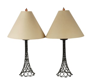 A Pair of Antique Japanese Bronze Candlestick Lamps