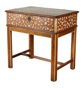 An Indian Bone-Inlaid Wood Box on Stand