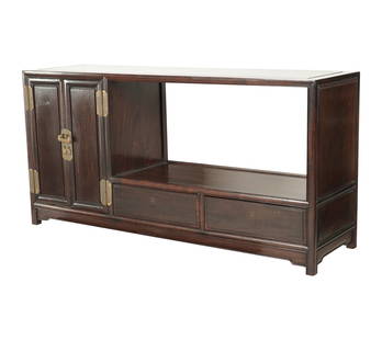 A Chinese Hardwood Low Cabinet: 20th century26 x 52 x 14 3/4 in. (66 x 132.1 x 37.5 cm.)Notes: This item does not qualify for in-house shipping. Please see our preferred shippers' list for quotes or arrange for local pickup. https:/
