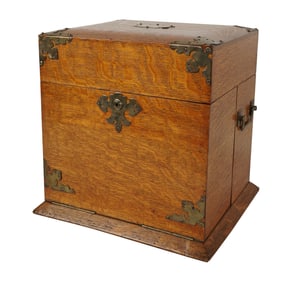 A Victorian Brass-Mounted Oak Tantalus