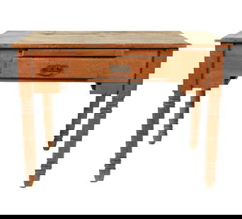 A Pine Work Table: 19th century30 x 42 x 26 in. (76.2 x 106.7 x 66 cm.)Notes: This item does not qualify for in-house shipping. Please see our preferred shippers' list for quotes or arrange for local pickup. https://www