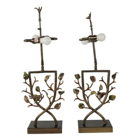 A Pair of Metal and Enamel Table Lamps