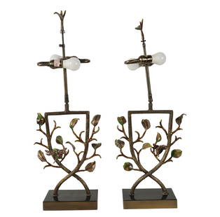 A Pair of Metal and Enamel Table Lamps: cast as twigs with insects29 1/2 x 10 1/2 x 5 in. (74.9 x 26.7 x 12.7 cm.)Notes: This item does not qualify for in-house shipping. Please see our preferred shippers' list for quotes or arrange for loc