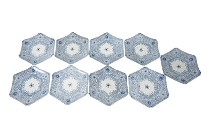 A Set of Nine Chinese Blue and White Porcelain Chargers
