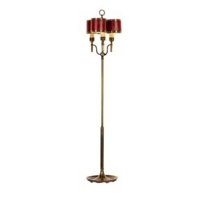 A Brass and Painted Tole Three-Light Floor Lamp