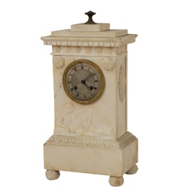 A Carved Alabaster Mantel Clock