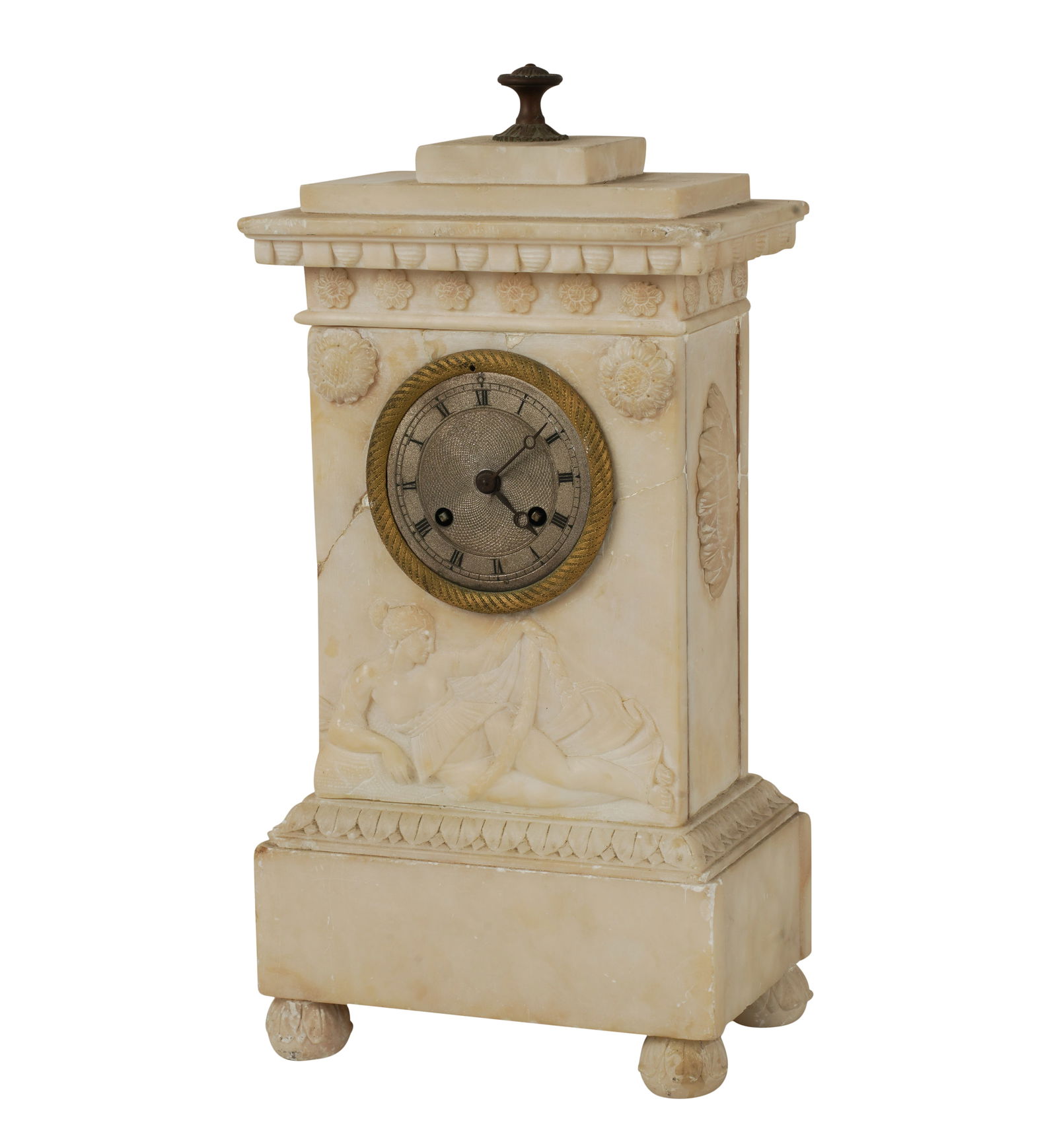 A Carved Alabaster Mantel Clock